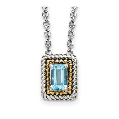 Shey Couture Sterling Silver with 14K Accent 18 Inch Emerald-cut Antiqued Light Swiss Blue Topaz Necklace