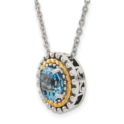 Shey Couture Sterling Silver with 14K Accent 18 Inch Antiqued Round Light Swiss Blue Topaz Round Necklace