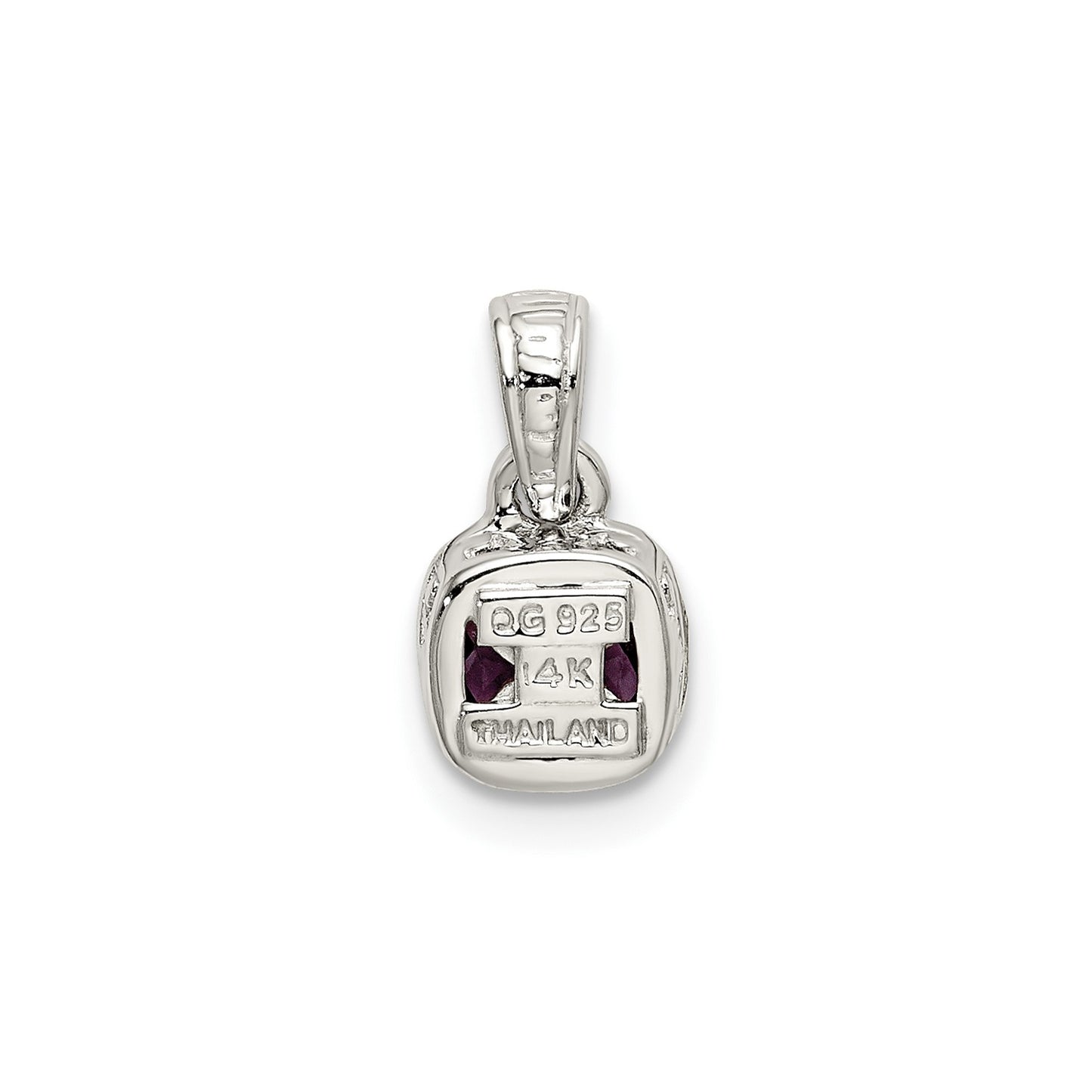 Shey Couture Sterling Silver Rhodium-plated with 14k Accent Polished Cushion-cut Amethyst Pendant