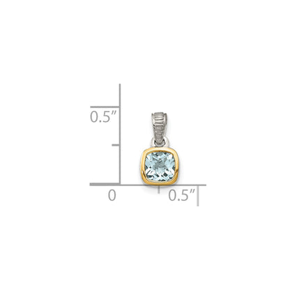 Shey Couture Sterling Silver Rhodium-plated with 14k Accent Polished Cushion-cut Aquamarine Pendant