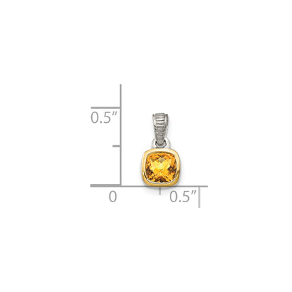 Shey Couture Sterling Silver Rhodium-plated with 14k Accent Polished Cushion-cut Citrine Pendant