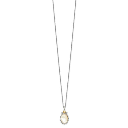 Shey Couture Sterling Silver with 14K Accent 18 Inch Floral Oval Mother Of Pearl Necklace