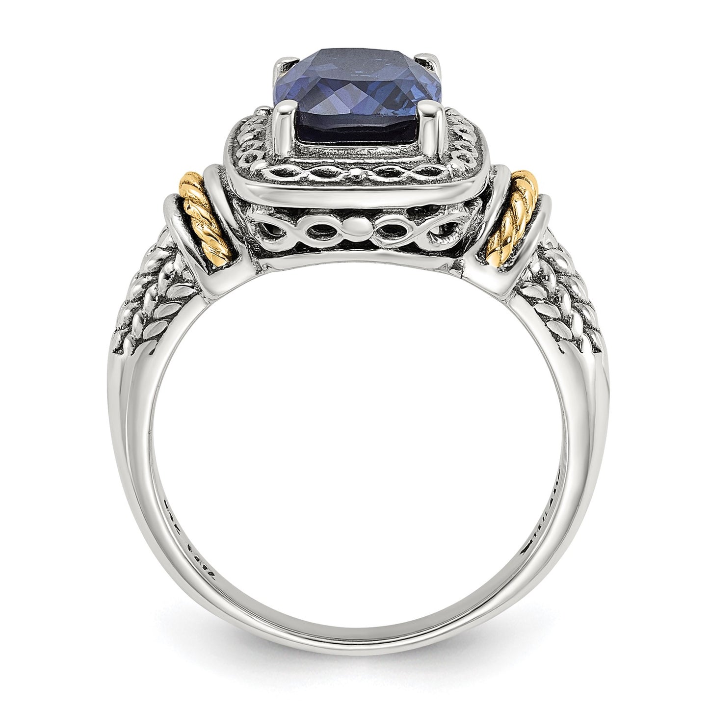 Shey Couture Sterling Silver with 14k Antiqued Lab Created Sapphire Ring