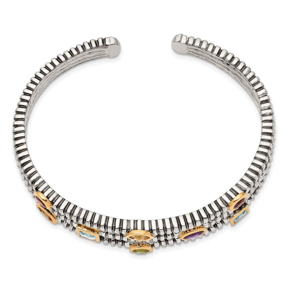 GSSB Sterling Silver with 14K Accent Antiqued Bezel .36Amethyst/.55Blue Topaz/.18Citrine/.35Garnet/.30Peridot Cuff Bracelet