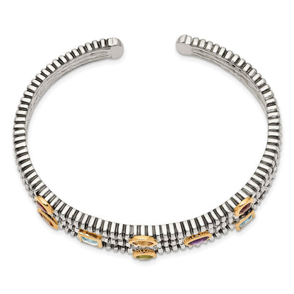 GSSB Sterling Silver with 14K Accent Antiqued Bezel .36Amethyst/.55Blue Topaz/.18Citrine/.35Garnet/.30Peridot Cuff Bracelet