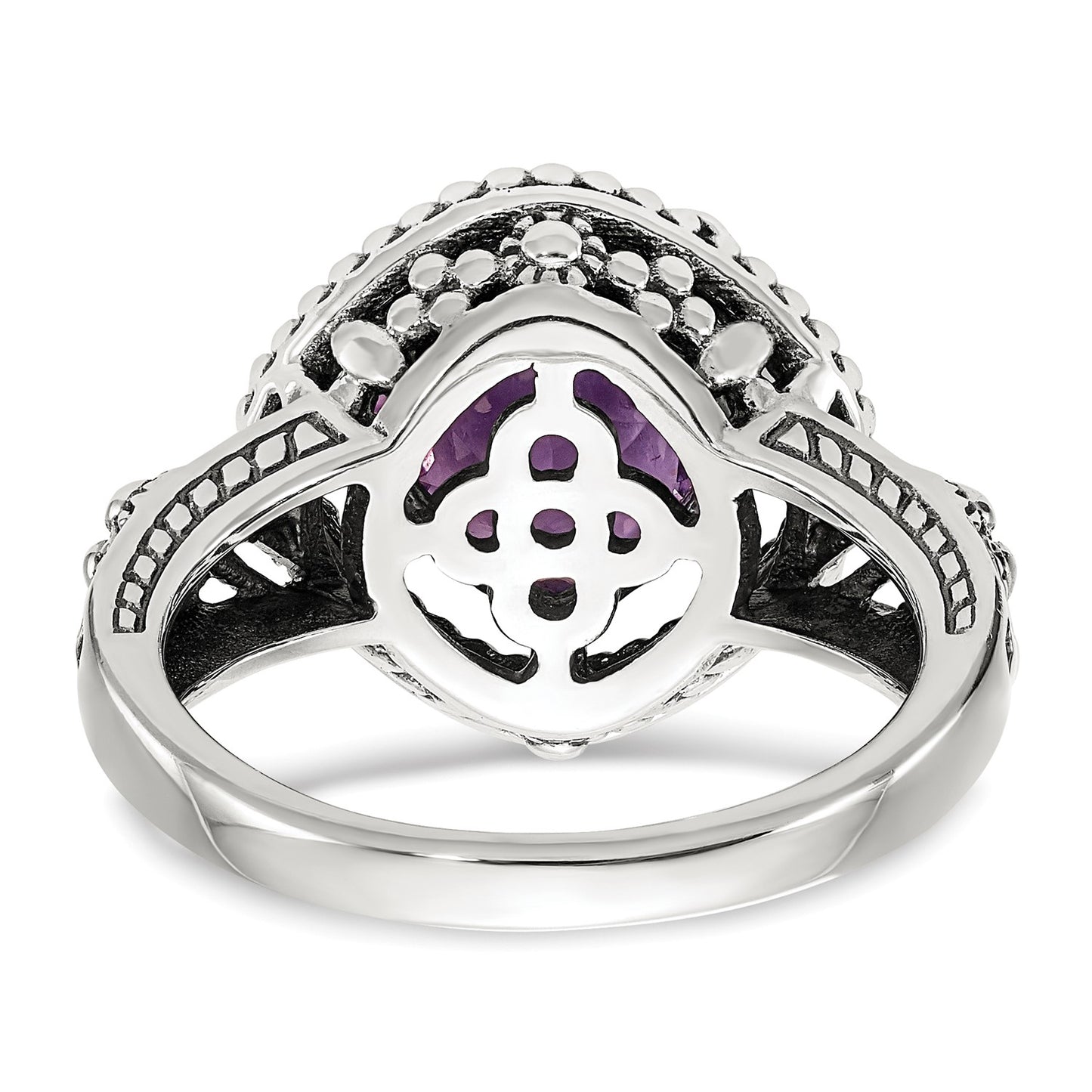 Shey Couture Sterling Silver with 14K Accent Antiqued Checkerboard-cut Cushon Amethyst Ring