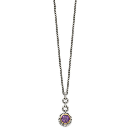 Shey Couture Sterling Silver Gold-tone Flash Gold-plated 18 Inch Antiqued Round Bezel Amethyst Necklace