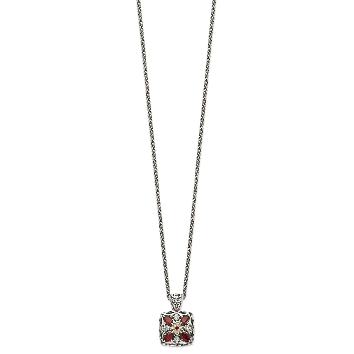 Shey Couture Sterling Silver with 14K Accent 18 Inch Antiqued Diamond and Marquise Garnet Necklace