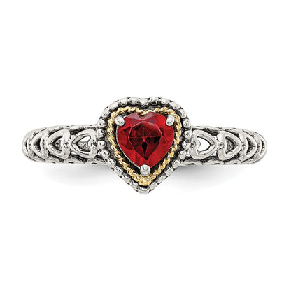 Shey Couture Sterling Silver with 14K Accent Antiqued Heart Garnet Ring