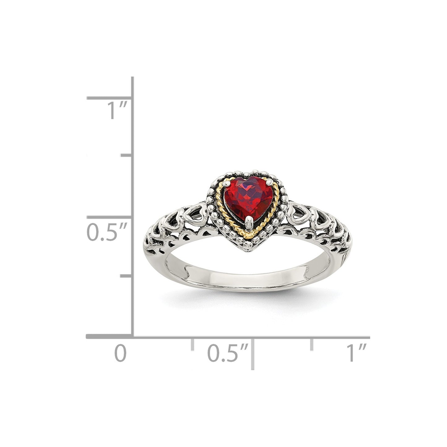 Shey Couture Sterling Silver with 14K Accent Antiqued Heart Garnet Ring