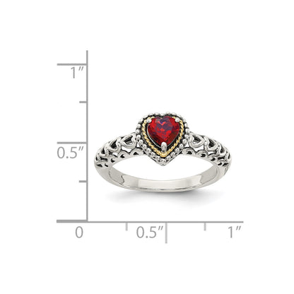 Shey Couture Sterling Silver with 14K Accent Antiqued Heart Garnet Ring