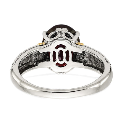 Shey Couture Sterling Silver with 14K Accent Antiqued Oval Garnet Ring