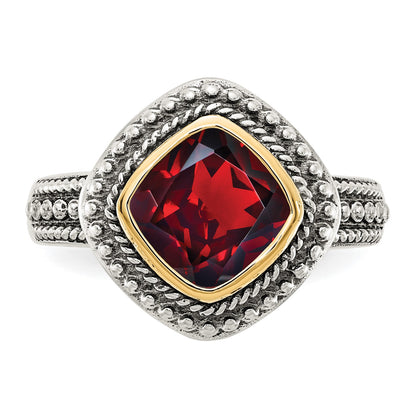 Shey Couture Sterling Silver with 14K Accent Antiqued Cushion Bezel Garnet Ring