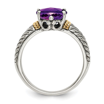 Shey Couture Sterling Silver with 14K Accent Antiqued Oval Amethyst Ring