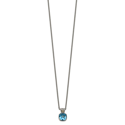 Shey Couture Sterling Silver with 14K Accent 18 Inch Antiqued Cushion Blue Topaz Necklace