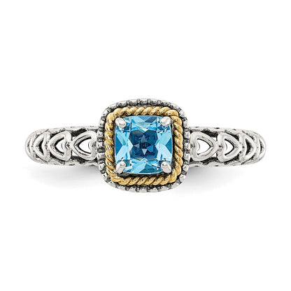 Shey Couture Sterling Silver with 14K Accent Antiqued Cushion Blue Topaz Ring