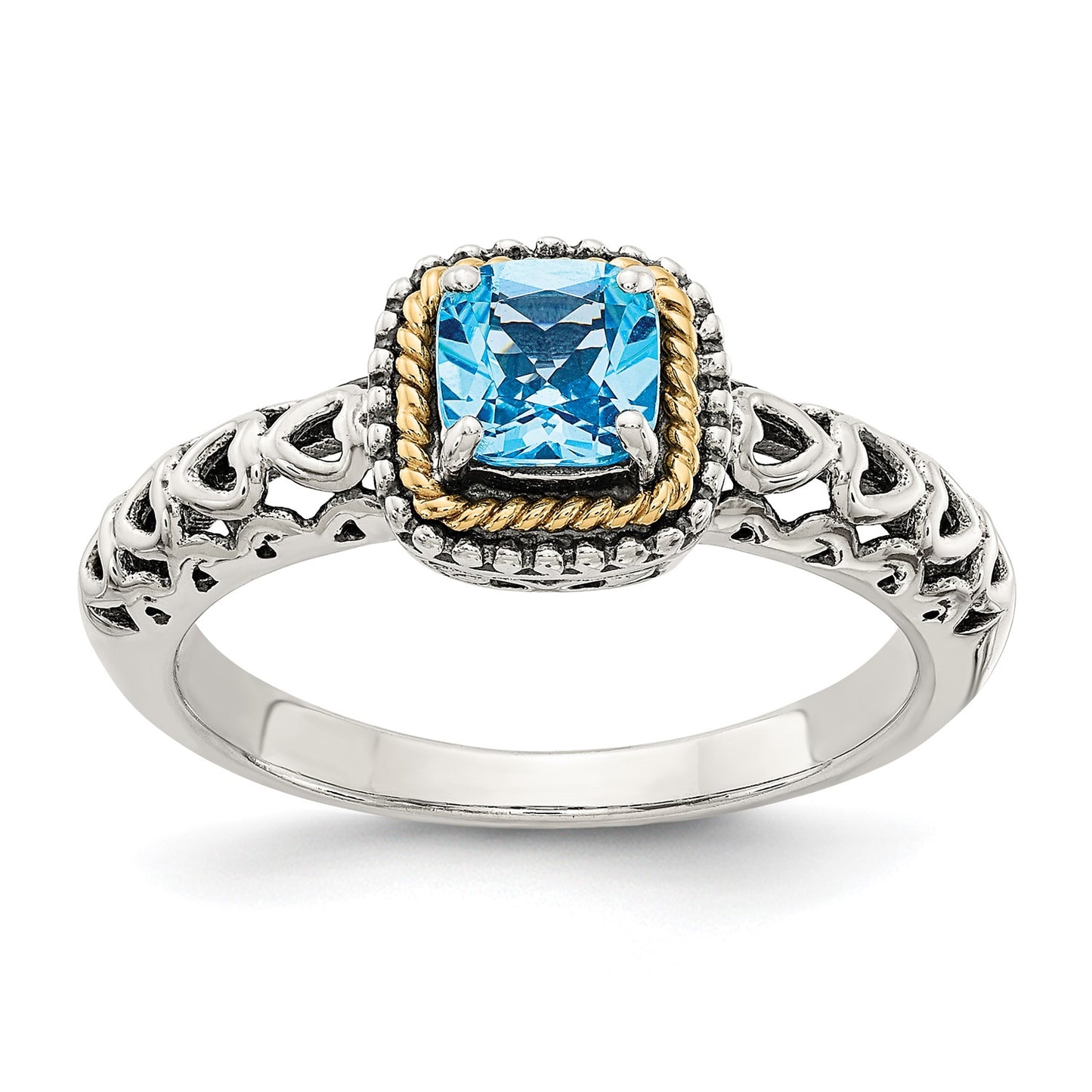 Shey Couture Sterling Silver with 14K Accent Antiqued Cushion Blue Topaz Ring