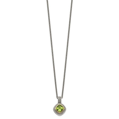 Shey Couture Sterling Silver with 14K Accent 18 Inch Antiqued Cushion Bezel Peridot Necklace