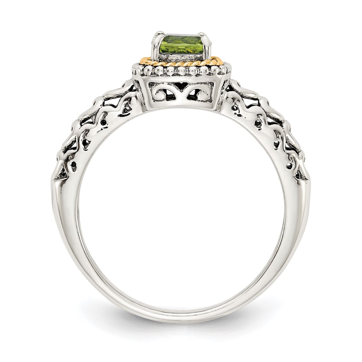 Shey Couture Sterling Silver with 14K Accent Antiqued Cushion Peridot Ring