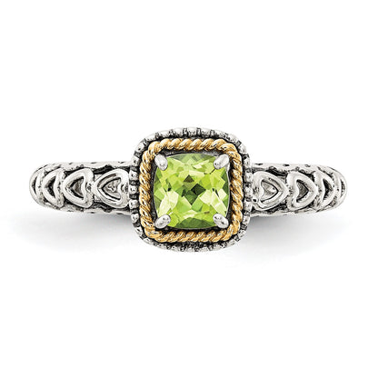 Shey Couture Sterling Silver with 14K Accent Antiqued Cushion Peridot Ring