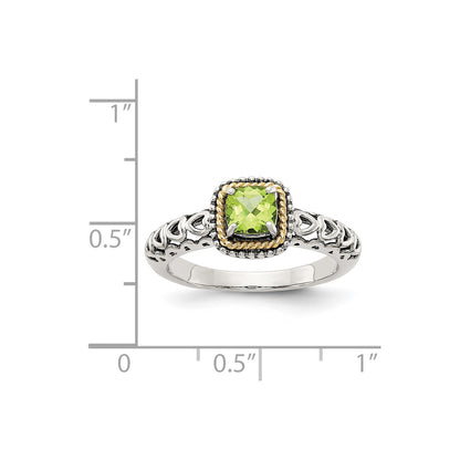 Shey Couture Sterling Silver with 14K Accent Antiqued Cushion Peridot Ring