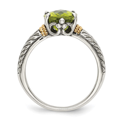 GSS Sterling Silver with 14K Accent Antiqued Oval Peridot Ring