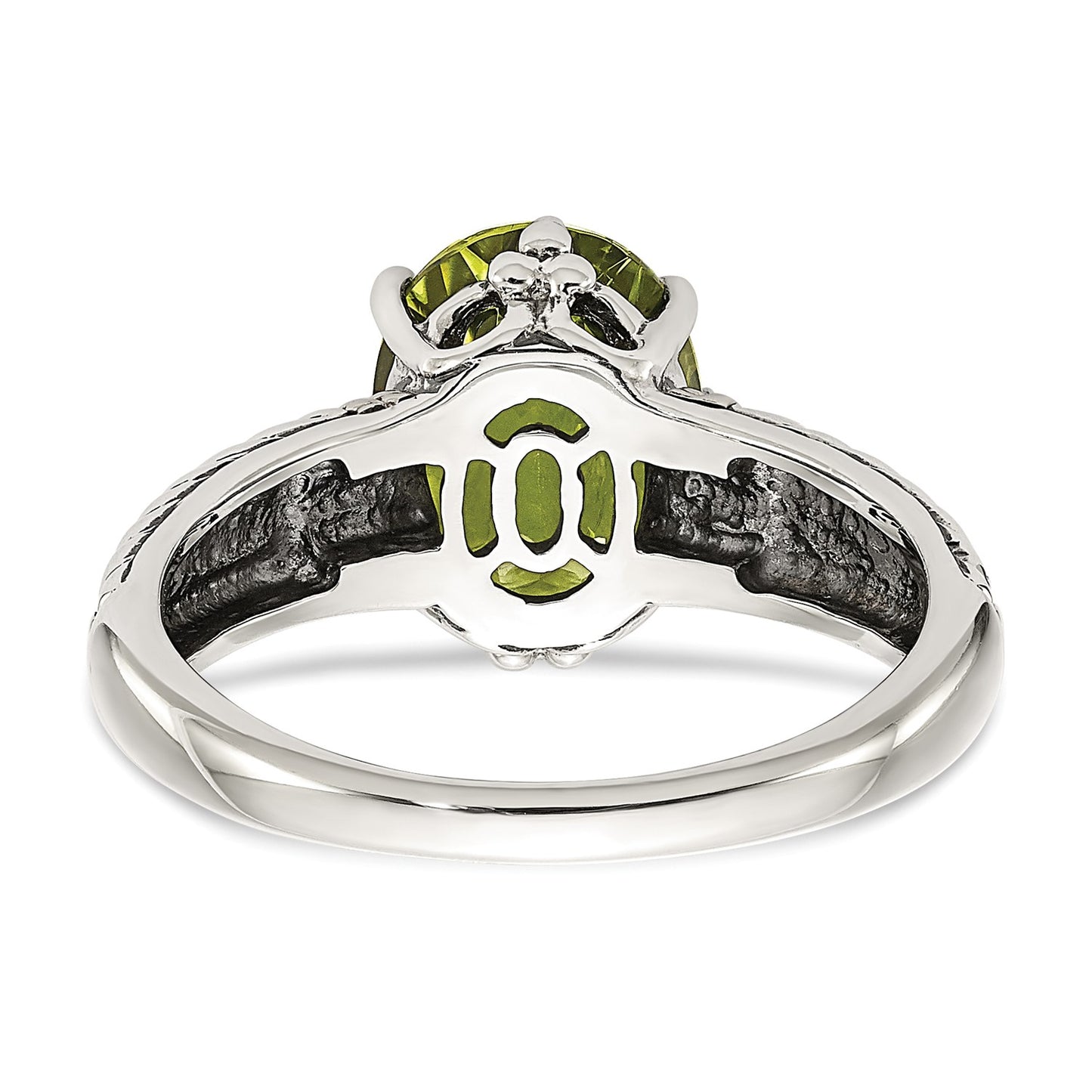 GSS Sterling Silver with 14K Accent Antiqued Oval Peridot Ring