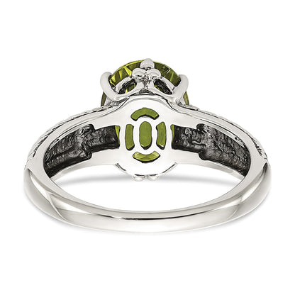 GSS Sterling Silver with 14K Accent Antiqued Oval Peridot Ring