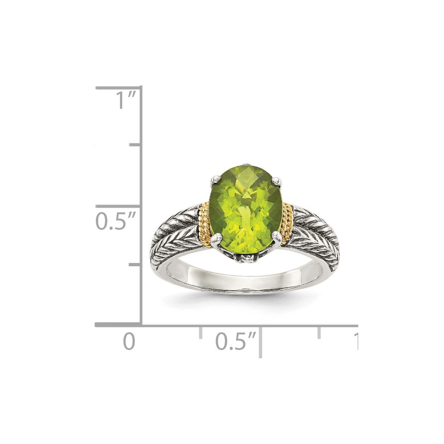 GSS Sterling Silver with 14K Accent Antiqued Oval Peridot Ring