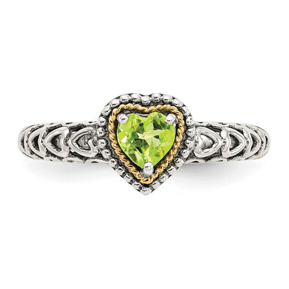 Shey Couture Sterling Silver with 14K Accent Antiqued Heart Peridot Ring