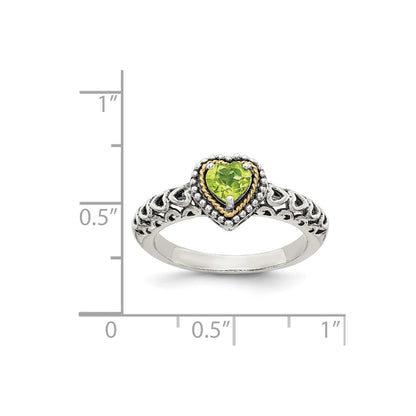 Shey Couture Sterling Silver with 14K Accent Antiqued Heart Peridot Ring