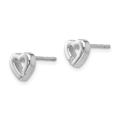 White Ice Sterling Silver Rhodium-plated Diamond Open Heart Post Earrings