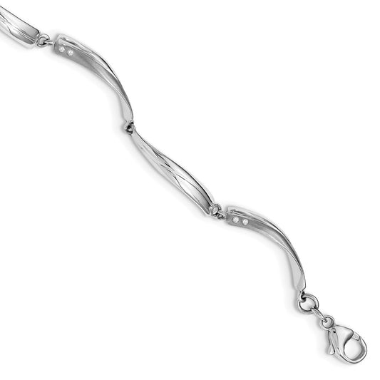 DSS Sterling Silver Rhodium-plated Satin and Polished Diamond 7.5 Inch Bracelet with 1 Inch Extender