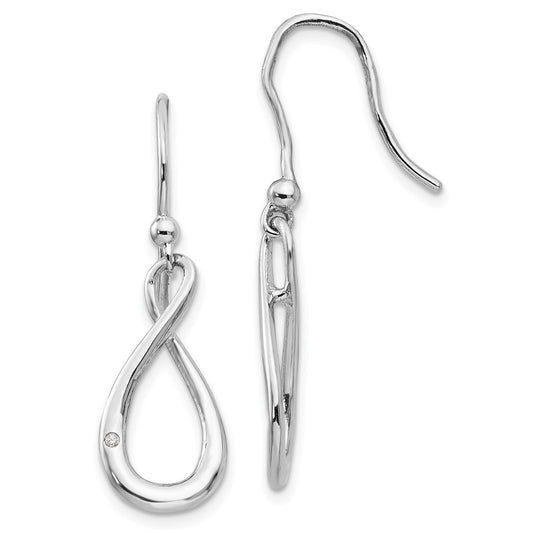 DSS Sterling Silver Rhodium-plated Diamond Shepherd Hook Dangle Earrings