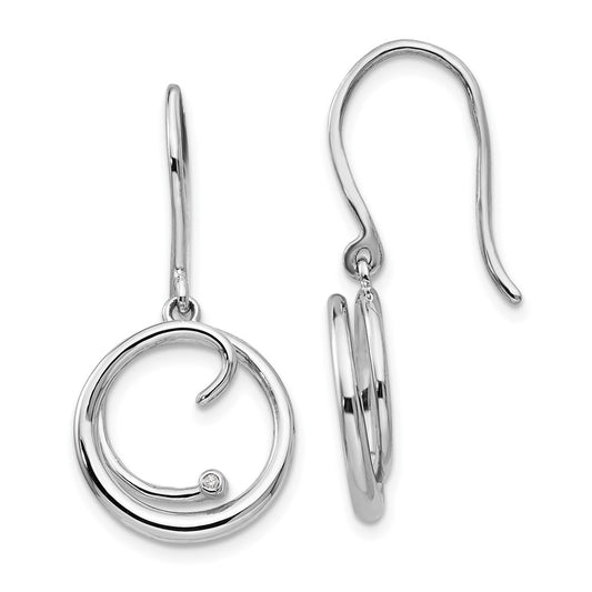 DSS Sterling Silver Rhodium-plated Diamond Swirl Shepherd Hook Dangle Earrings