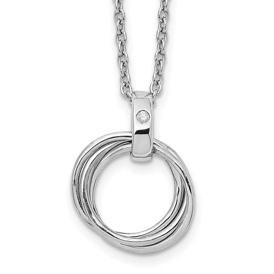 White Ice Sterling Silver Rhodium-plated 18 Inch Diamond Three Ring Necklace with 2 Inch Extender