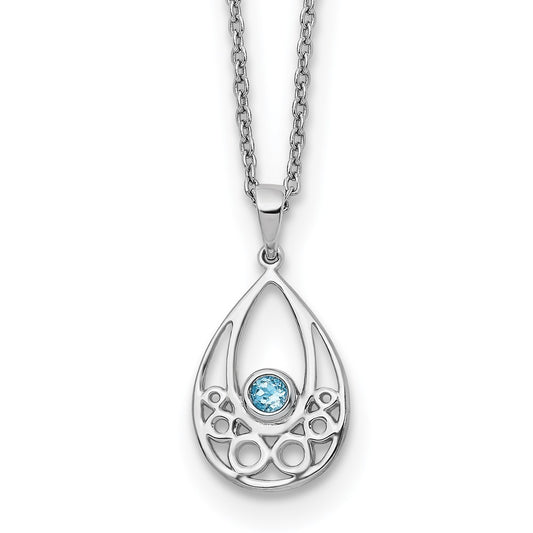 White Ice Sterling Silver Rhodium-plated 18 Inch Blue Topaz Necklace with 2 Inch Extender