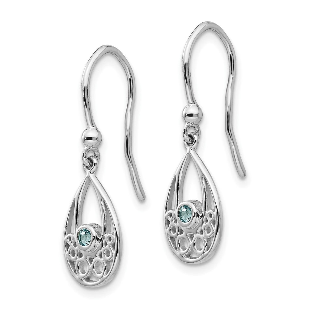 White Ice Sterling Silver Rhodium-plated with Blue Topaz Shepherd Hook Dangle Earrings