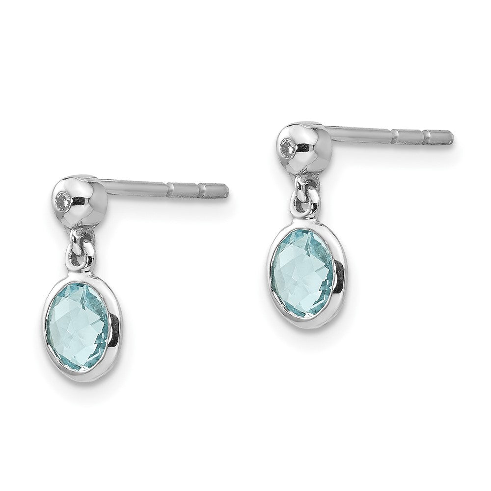 White Ice Sterling Silver Rhodium-plated Blue Topaz And Diamond Post Dangle Teardrop Earrings