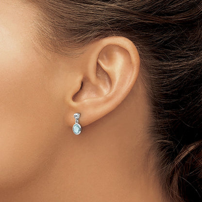 White Ice Sterling Silver Rhodium-plated Blue Topaz And Diamond Post Dangle Teardrop Earrings