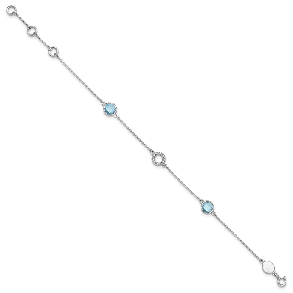 White Ice Sterling Silver Rhodium-plated 6.25 Inch Blue Topaz and Diamond Bracelet with 1 Inch Extender