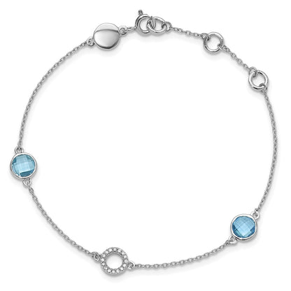 White Ice Sterling Silver Rhodium-plated 6.25 Inch Blue Topaz and Diamond Bracelet with 1 Inch Extender