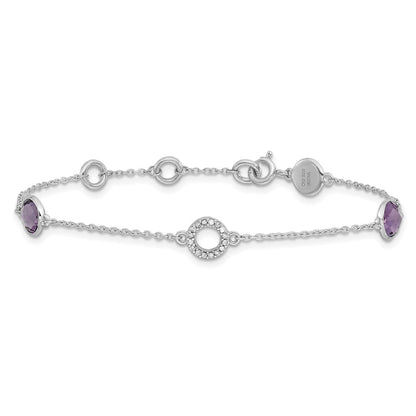 White Ice Sterling Silver Rhodium-plated 6.25 inch Diamond and Amethyst  Bracelet plus 1 inch extender