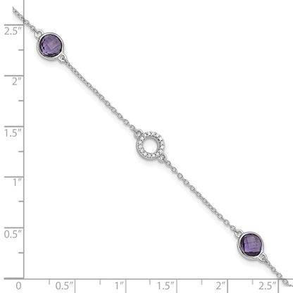 White Ice Sterling Silver Rhodium-plated 6.25 inch Diamond and Amethyst  Bracelet plus 1 inch extender