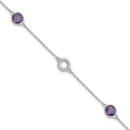 White Ice Sterling Silver Rhodium-plated 6.25 inch Diamond and Amethyst  Bracelet plus 1 inch extender