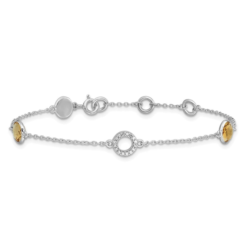 White Ice Sterling Silver/Rhodium-plated Diamond and Citrine 6.25 inch Bracelet plus 1 inch extender