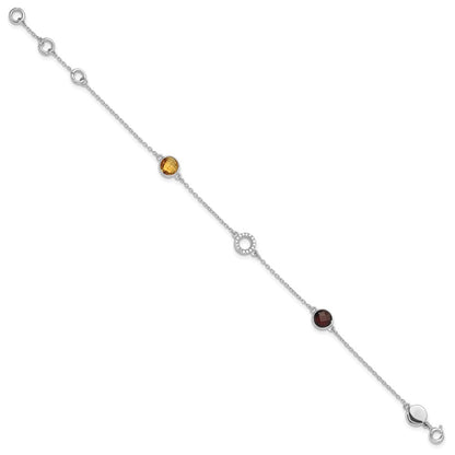 White Ice Sterling Silver Rhodium-plated Diamond, Citrine, Garnet 6.25 inch Bracelet plus 1inch Extender