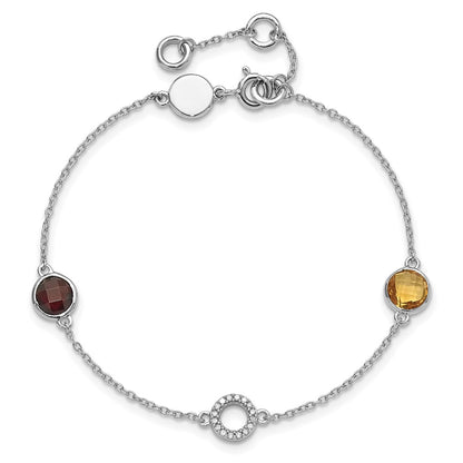 White Ice Sterling Silver Rhodium-plated Diamond, Citrine, Garnet 6.25 inch Bracelet plus 1inch Extender