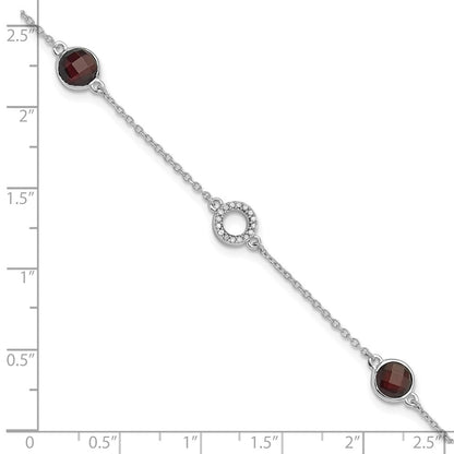 White Ice Sterling Silver Rhodium-plated 6.25 inch Diamond and Garnet Bracelet plus 1inch extender