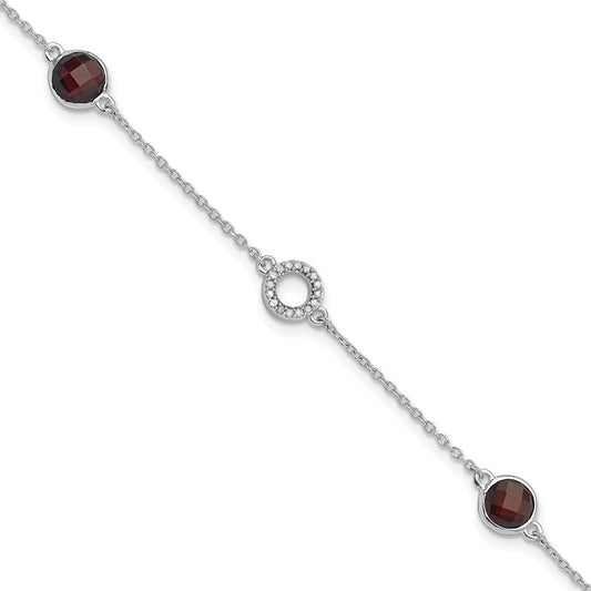 White Ice Sterling Silver Rhodium-plated 6.25 inch Diamond and Garnet Bracelet plus 1inch extender